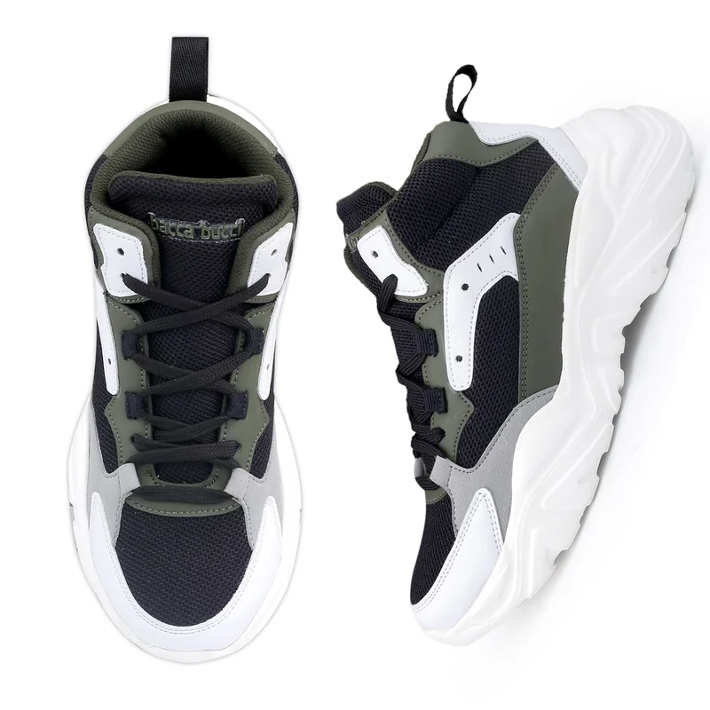 باكا بوتشي حذاء رياضي نسائي عالي الرقبة بألوان متداخلة باللونين الأسود والرمادي